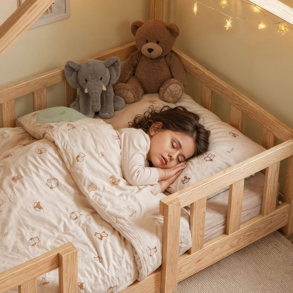 Letto per Cameretta Treviolo a Forma di Casetta in Stile Montessori 70x140 cm Naturale [en.casa]