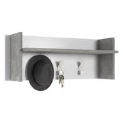 Mobile da ingresso Angry, Mobile appendiabiti con 3 ganci, Mensola portaoggetti da ingresso, Made in Italy, Cm 90x29h34, Bianco e Cemento