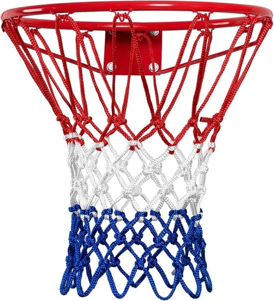 Rete da Basket Substituzione - Rete Extra Spessa e Anti-Taglio Professionale - Resistente al Tempo, Impermeabile all'Uso All'Aperto - 12 Anelli Rafforzati Rete da Basket (Rosso/Bianco/Azzurro)