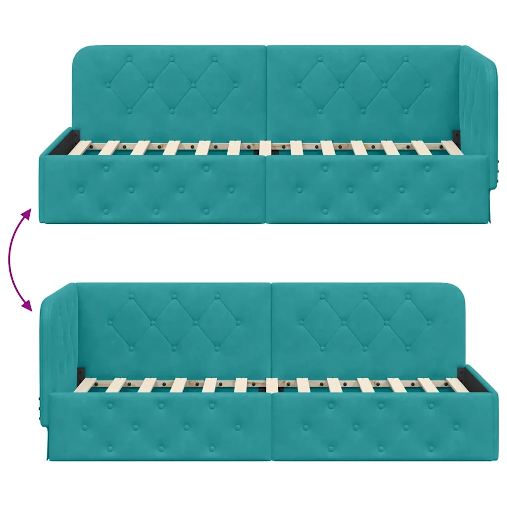 Cornice del letto ad angolo Turchese 80 x 200 cm Velluto