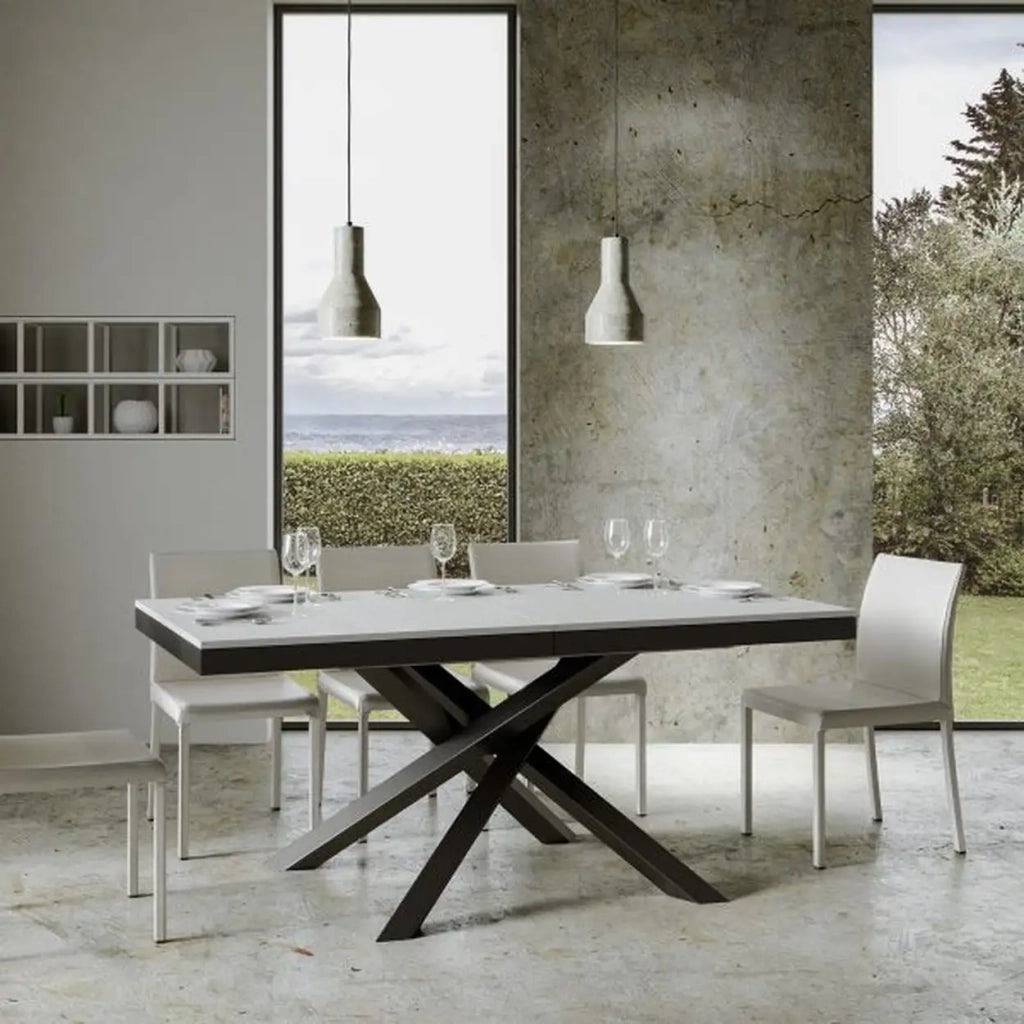 Tavolo allungabile 180/440x90 cm Volantis Evolution colore bianco frassino telaio e gambe antracite