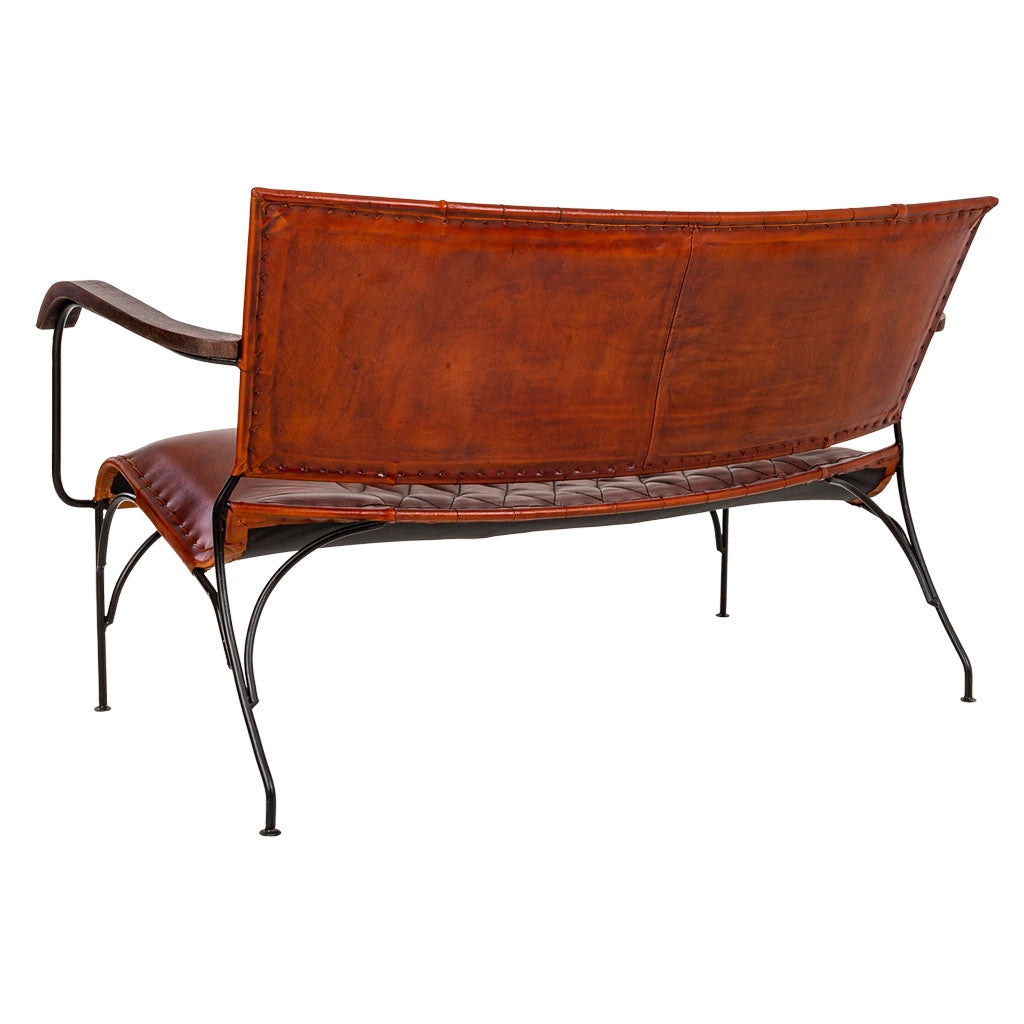 Sgabello in metallo e pelle marrone 127x71x76h