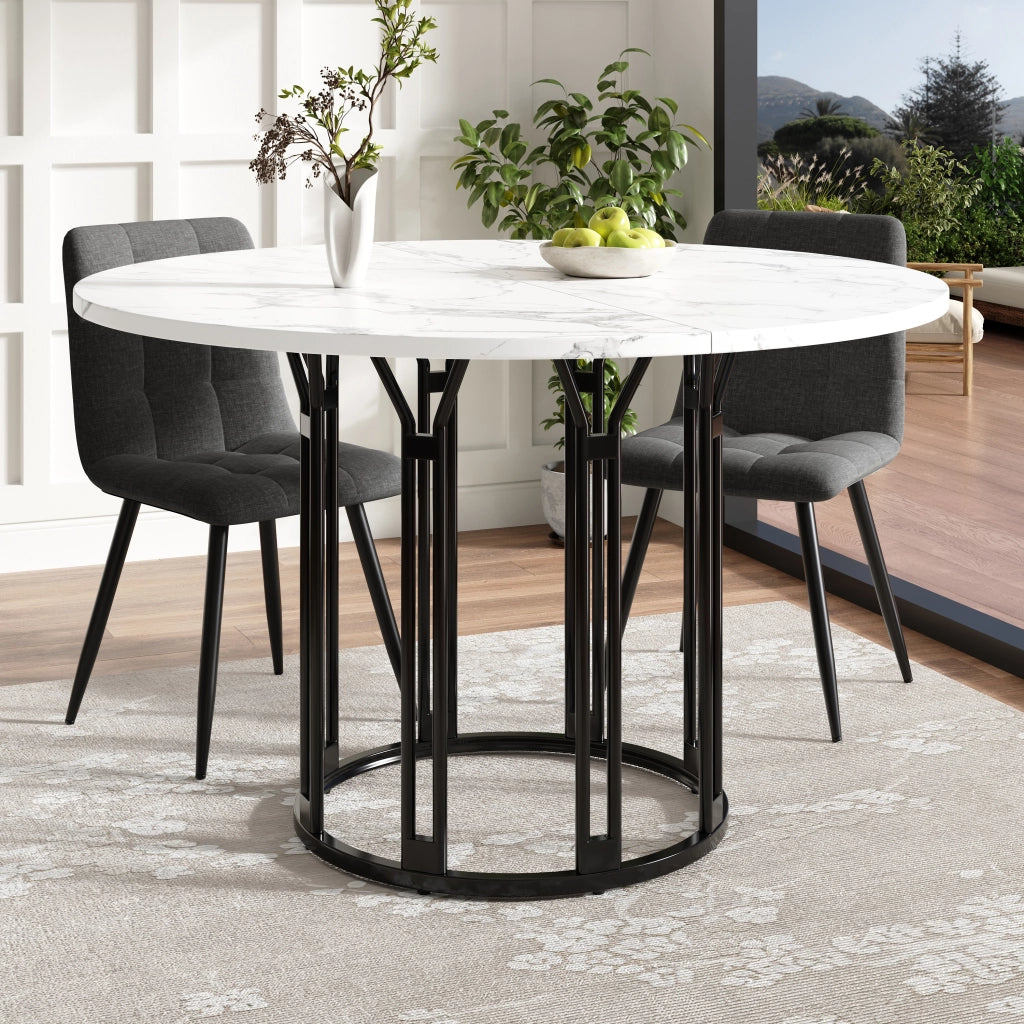 Tavolo da pranzo rotondo in MDF e metallo con effetto marmo, piedini regolabili, per cucina e soggiorno 100 × 100 × 74 cm