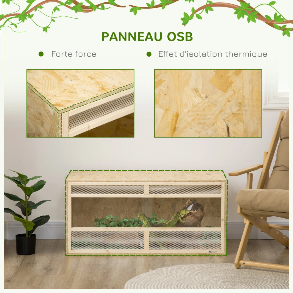 Terrario in legno OSB per rettili con porta scorrevole in vetro ¨C Minimal ¨C 100x47x47 cm naturale