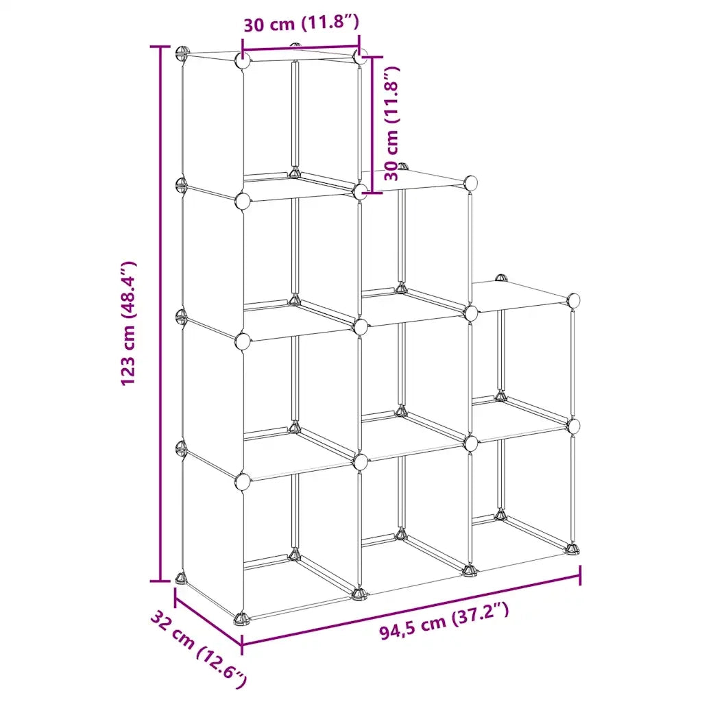 Organizzatore Portaoggetti con 9 Cubi Nero in PP CFW5828619