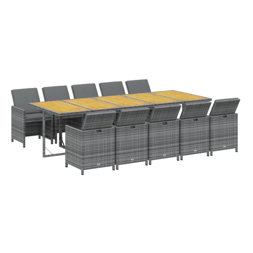 Set Pranzo da Giardino 11 pz con Cuscini in Polyrattan Grigio 3095605