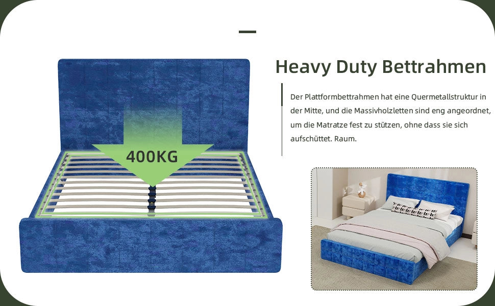 Letto imbottito contenitore con testiera ¨C Minimal ¨C blu velluto 140x200cm
