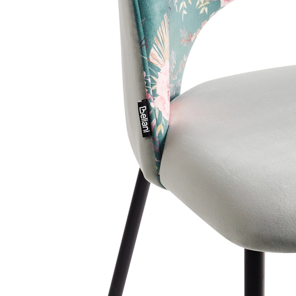 Set di 2 sedie da pranzo tappezzeria in velluto verde motivo floreale gambe nere glamour retrò