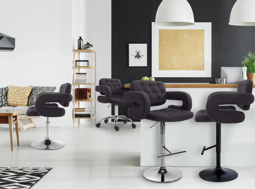 Sgabello Dublin in tessuto nero,cromo
