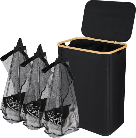 Asciugatrice a Bambù con Coperchio, 160L Nero