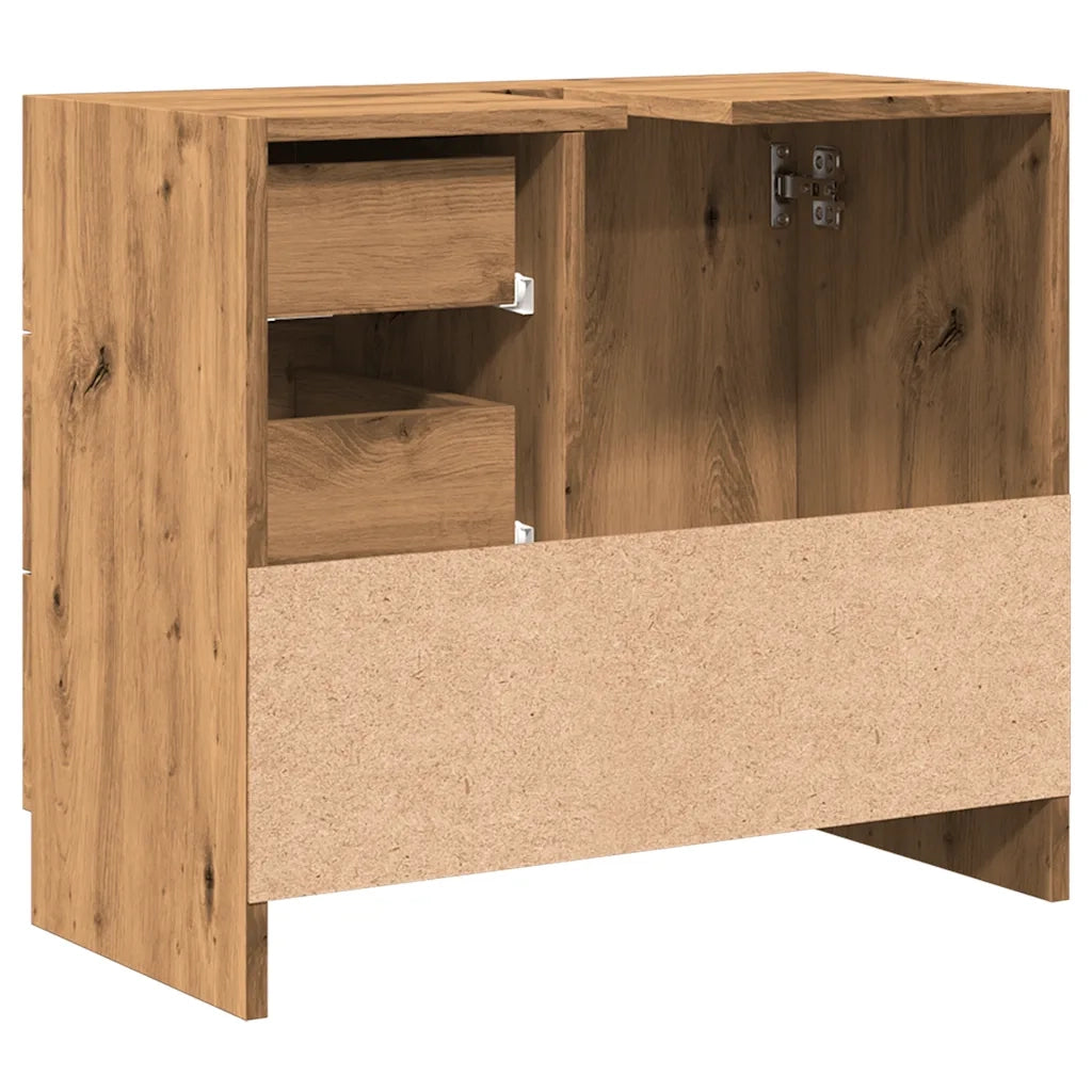Mobile lavabo moderno con vano contenitore 63 x 30 x 54 cm linee pulite finitura in rovere ingegnerizzato realizzato artigianalmente 02_0051187