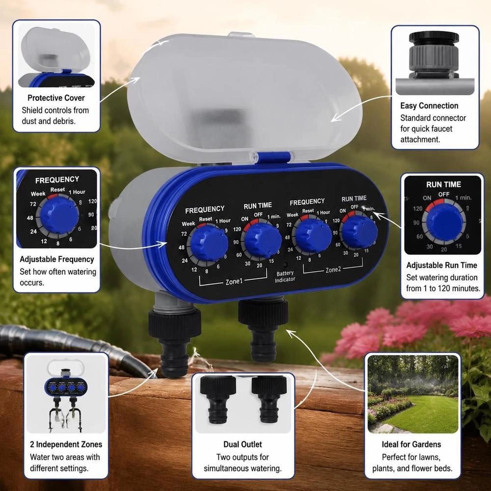 Electronic Irrigation Timer, Automatic, 2 Outputs