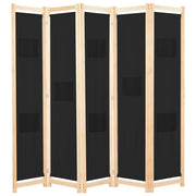 Divisorio divisorio mobile decorativo 5 pannelli nero 200 x 170 x 4 cm tessuto 0802093