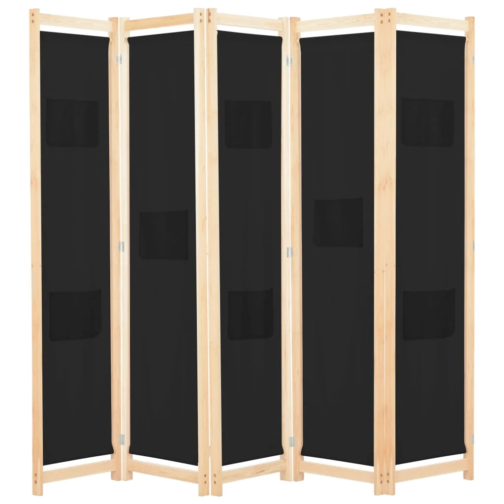 Divisorio divisorio mobile decorativo 5 pannelli nero 200 x 170 x 4 cm tessuto 0802093