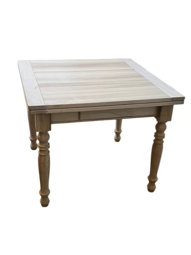 Tavolo quadrato allungabile a libro in legno massello grezzo 100x100x80 - Mobili 2G