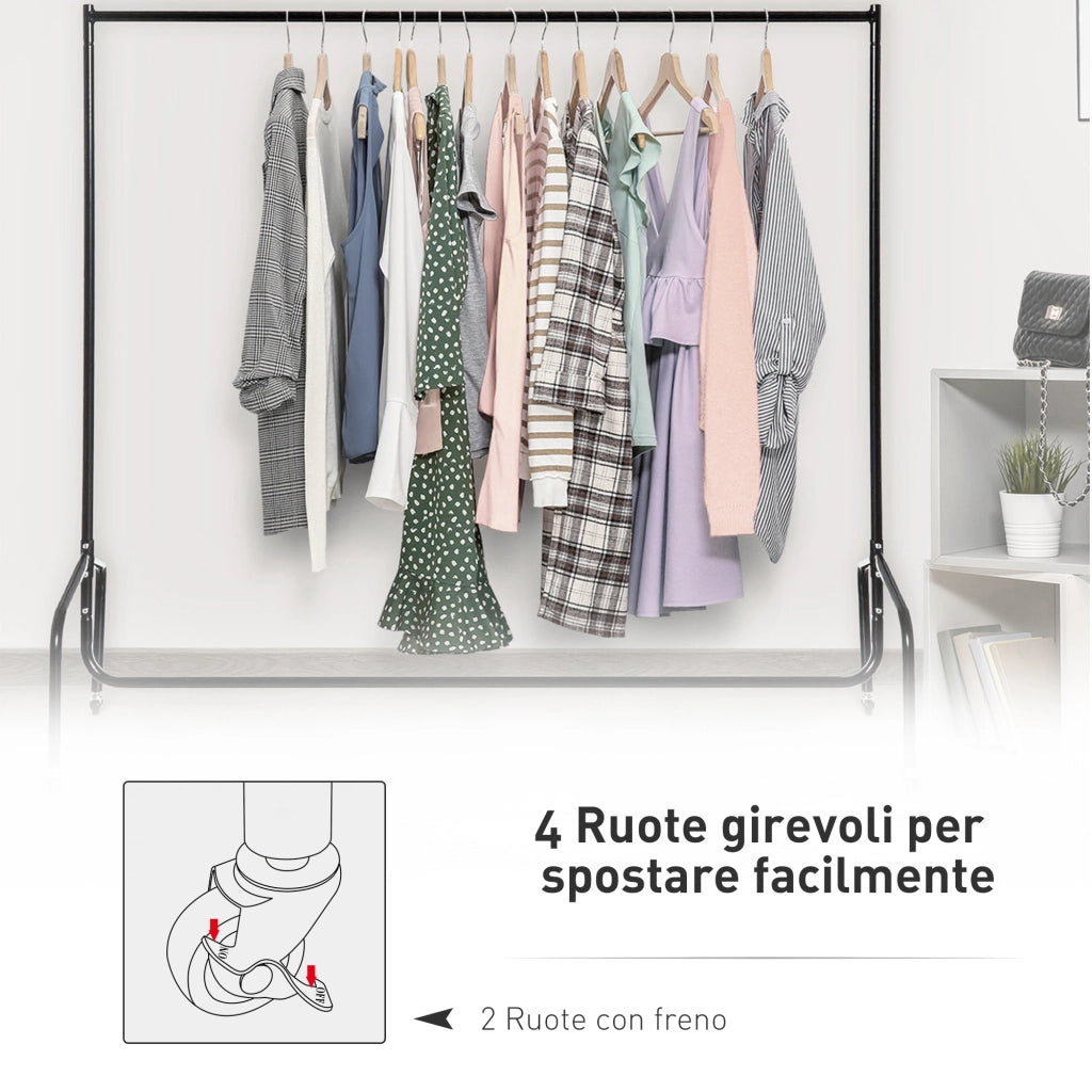 Appendiabiti Attaccapanni in Metallo con Rotelle ¨C zephmum ¨C Nero, 150x60x170cm