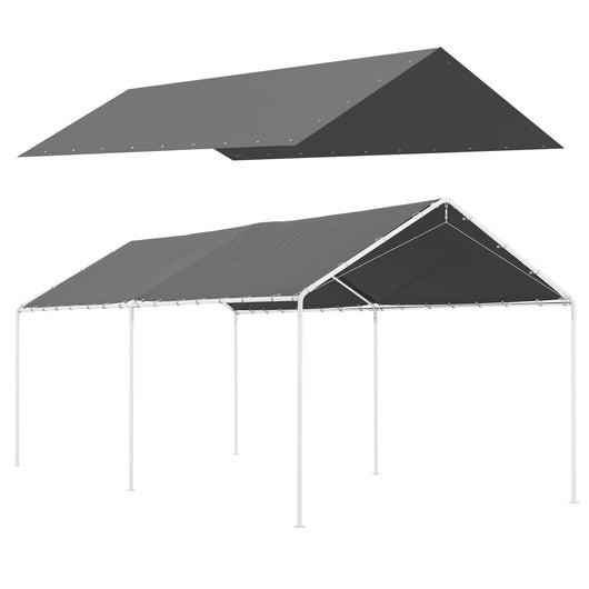 Copertura di Ricambio 600x300 cm Anti-UV per Carport Auto con Corde Elastiche in PE Grigio Scuro