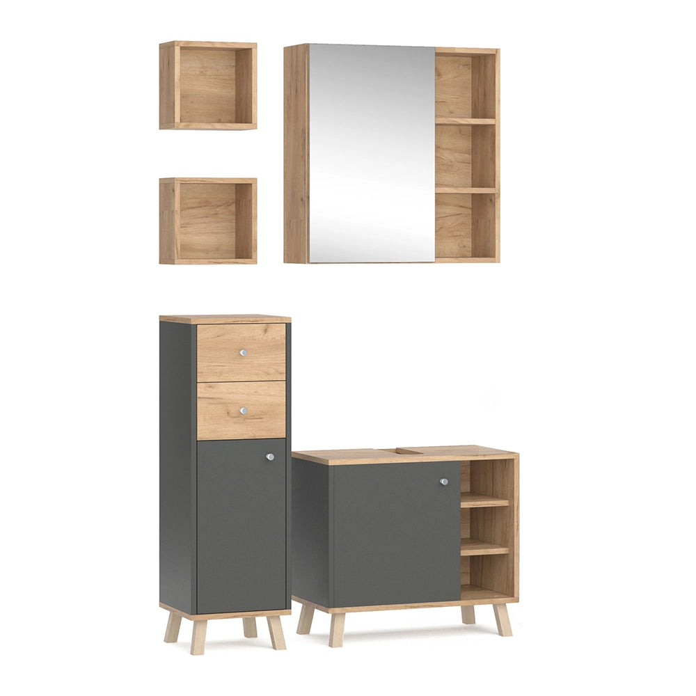 Vicco Set mobili bagno Antracite 4 parti