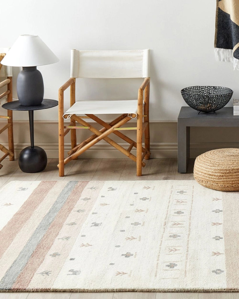Tappeto Gabbeh in lana beige e marrone con motivo geometrico 160 x 230 cm stile boho soggiorno camera da letto