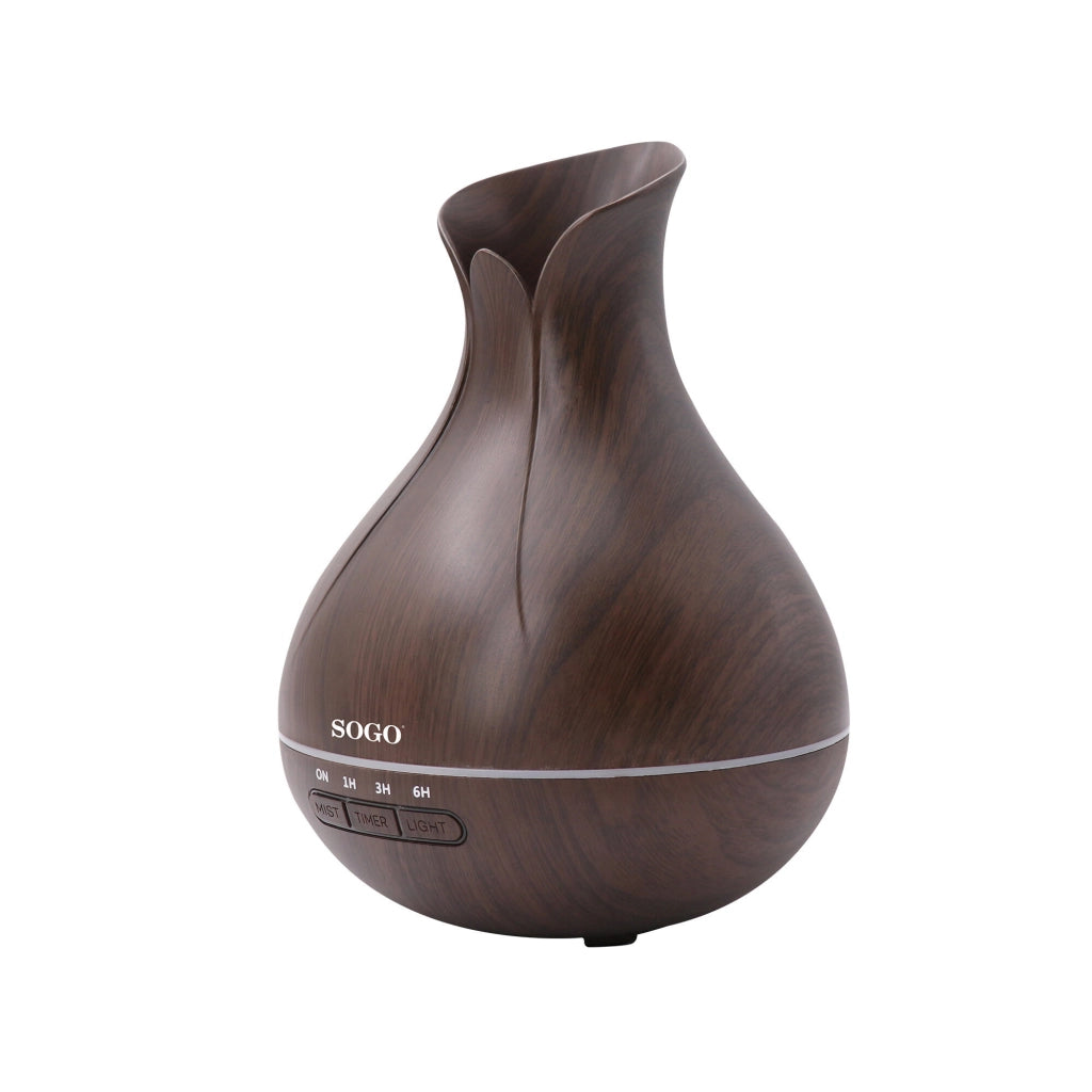 SOGO Diffusore di Aromi e Umidificatore 400ml Ultrasuoni, Timer, LED 7 Colori, Spegnimento Automatico, Design Effetto Wengà©
