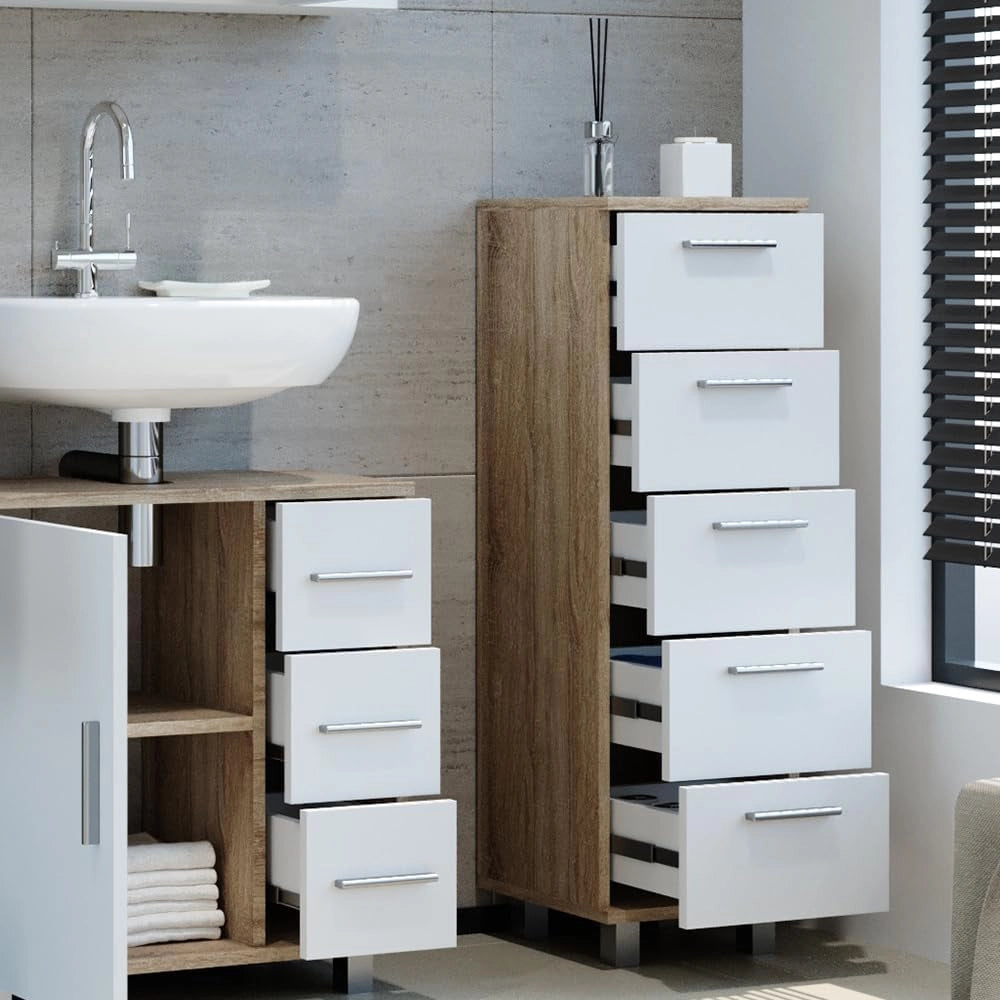 Cassettiera da bagno Ilias, Sonoma, 30 x 95 cm, adatto per il montaggio a parete e combinabile con la serie Ilias