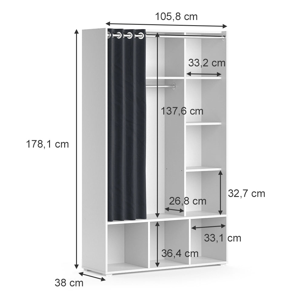 Vicco Armadio multifunzione Bianco 38 x 178.1 cm con binario per tende