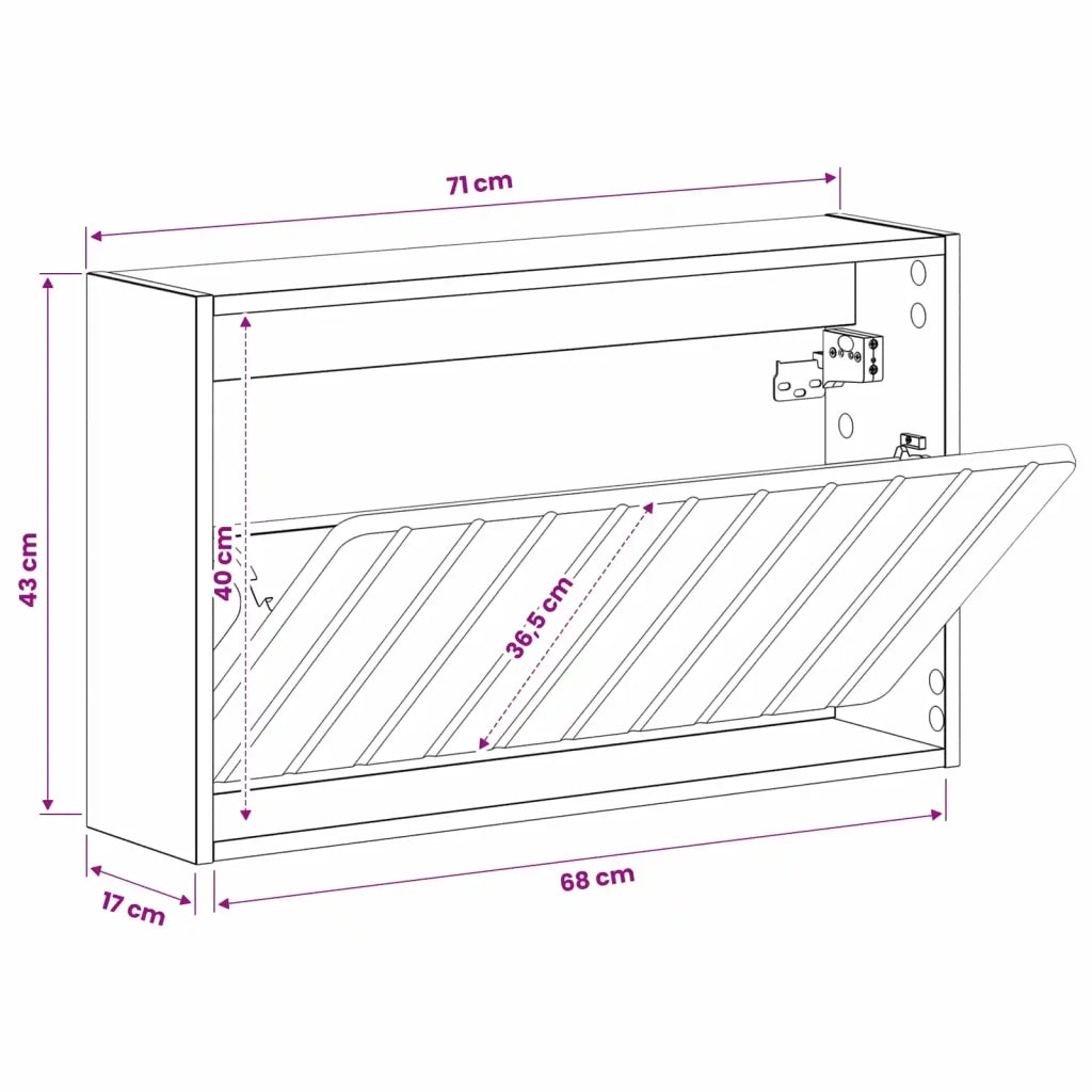 Mobiletto per Scarpe da Muro ZWOLLE 71 x 17 x 43 cm Nero 896406