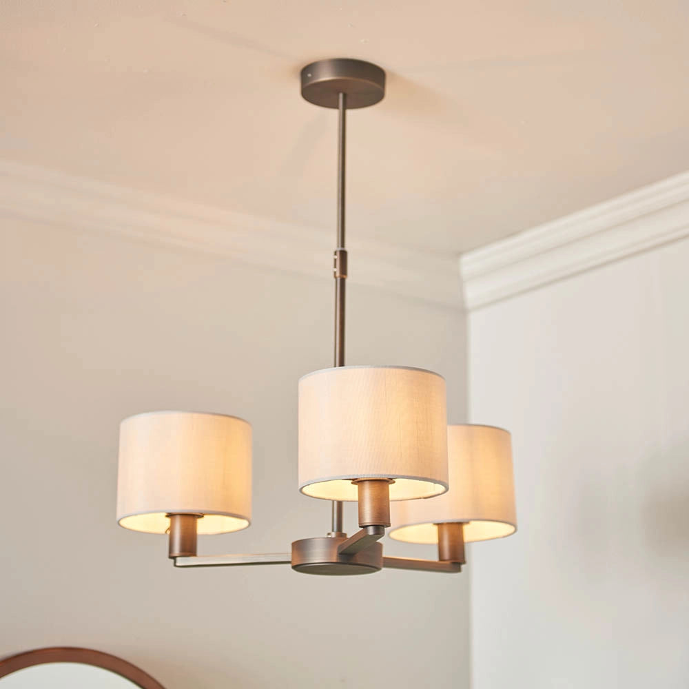 Lampadario Daley Endon 3 luci bronzo antico E14 paralumi lino