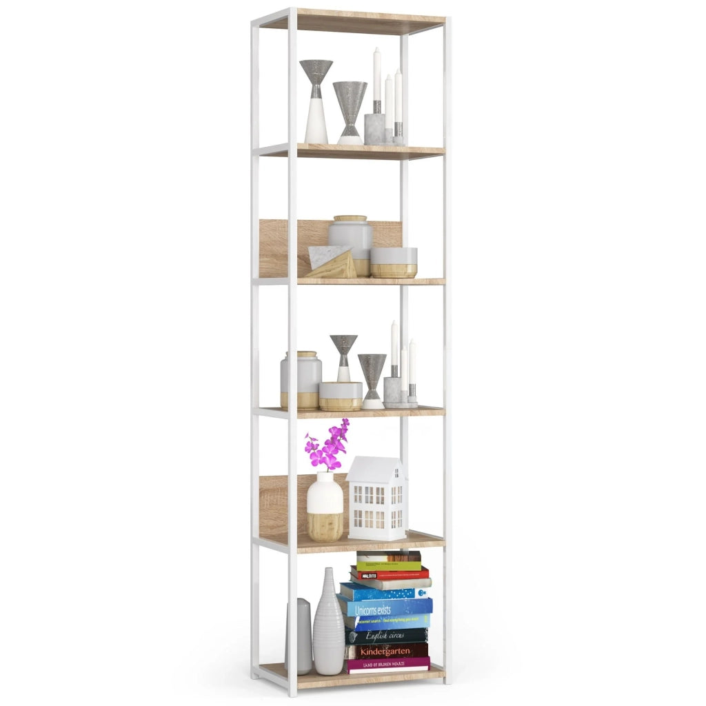 Scaffale stilo loft con ripiani in legno 50 cm Bianca 50 cm inserto frontale Sonoma Quercia 50x32x192 cm