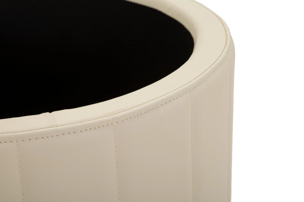 Puff con Contenitore London Crema Ø46,5x44 cm in Pino e MDF e Spugna e Metallo e PU