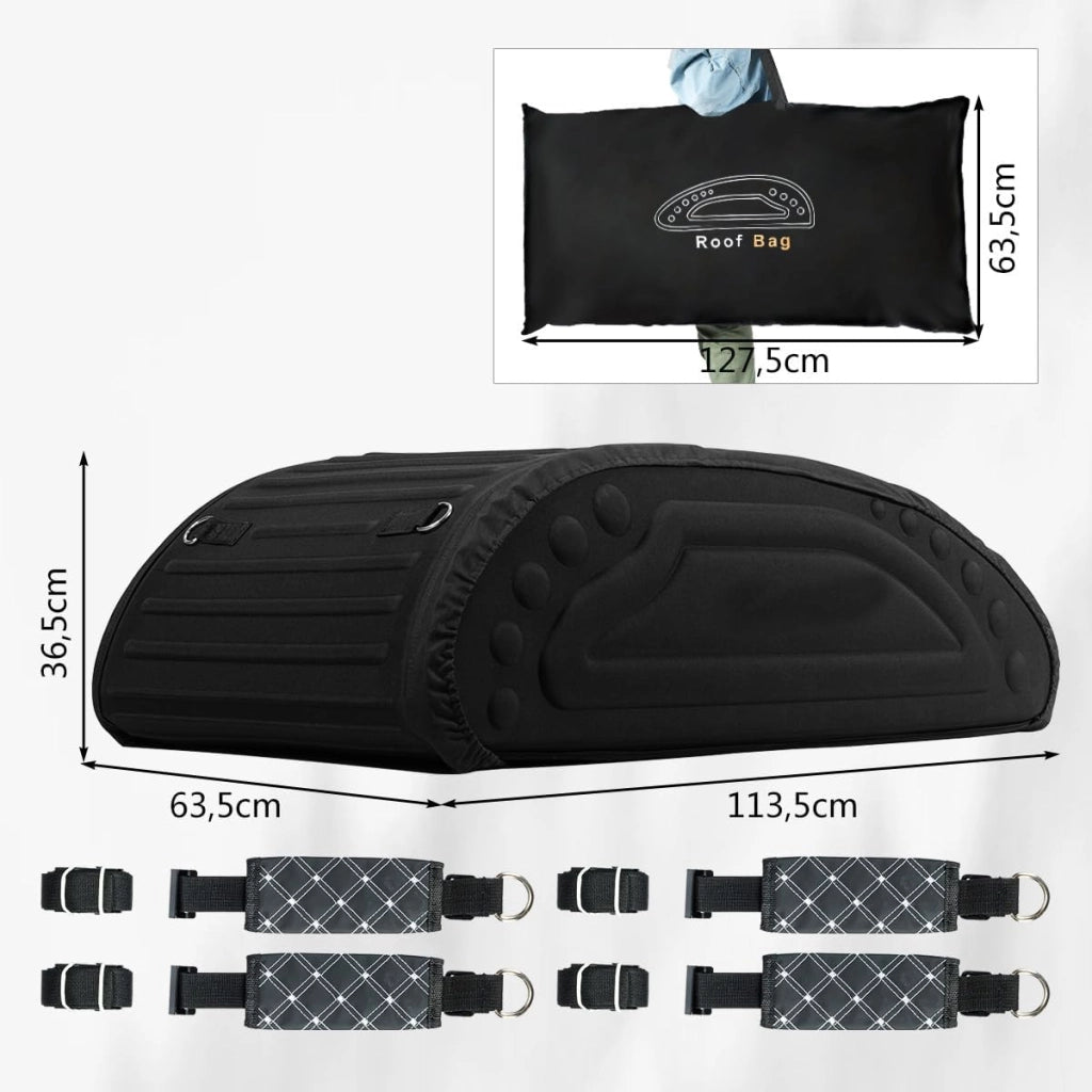 Box Tetto Auto 400L, 113,5 X 63,5 X 36,5 CM, Portapacchi Auto Tetto Impermeabile con Cinghie di Trasporto & Borsa di Trasporto, per Auto, Furgoni, SUV (Nero)