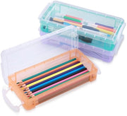 Pacchetto da 3 di scatole per pennarelli stivocabili 3 colori, organizzatore per ufficio, scatole trasparenti per pennarelli e contenitore per penne