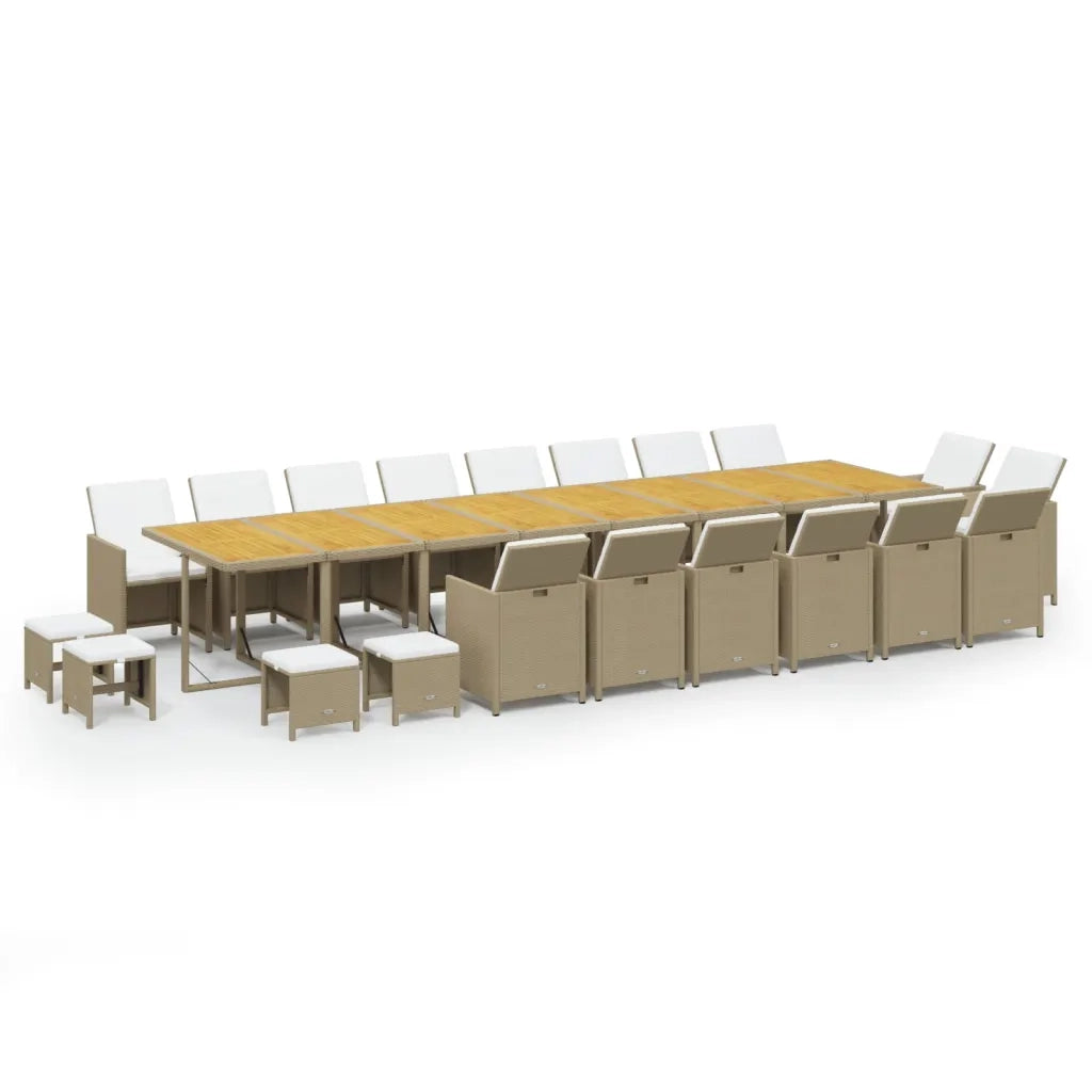 Set da Pranzo per Giardino 21pz con Cuscini in Polyrattan Beige cod mxl 35992