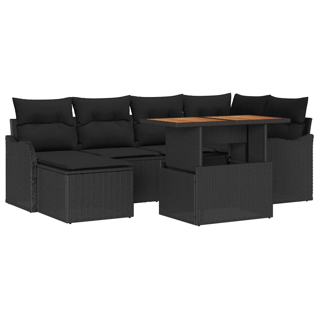 Set Divano da Giardino con archiviazione 7 pcs Nero Poly Rattan