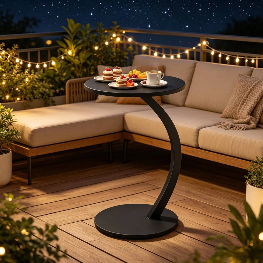 Tavolino laterale a C rotondo nero 40 x 64,5 cm