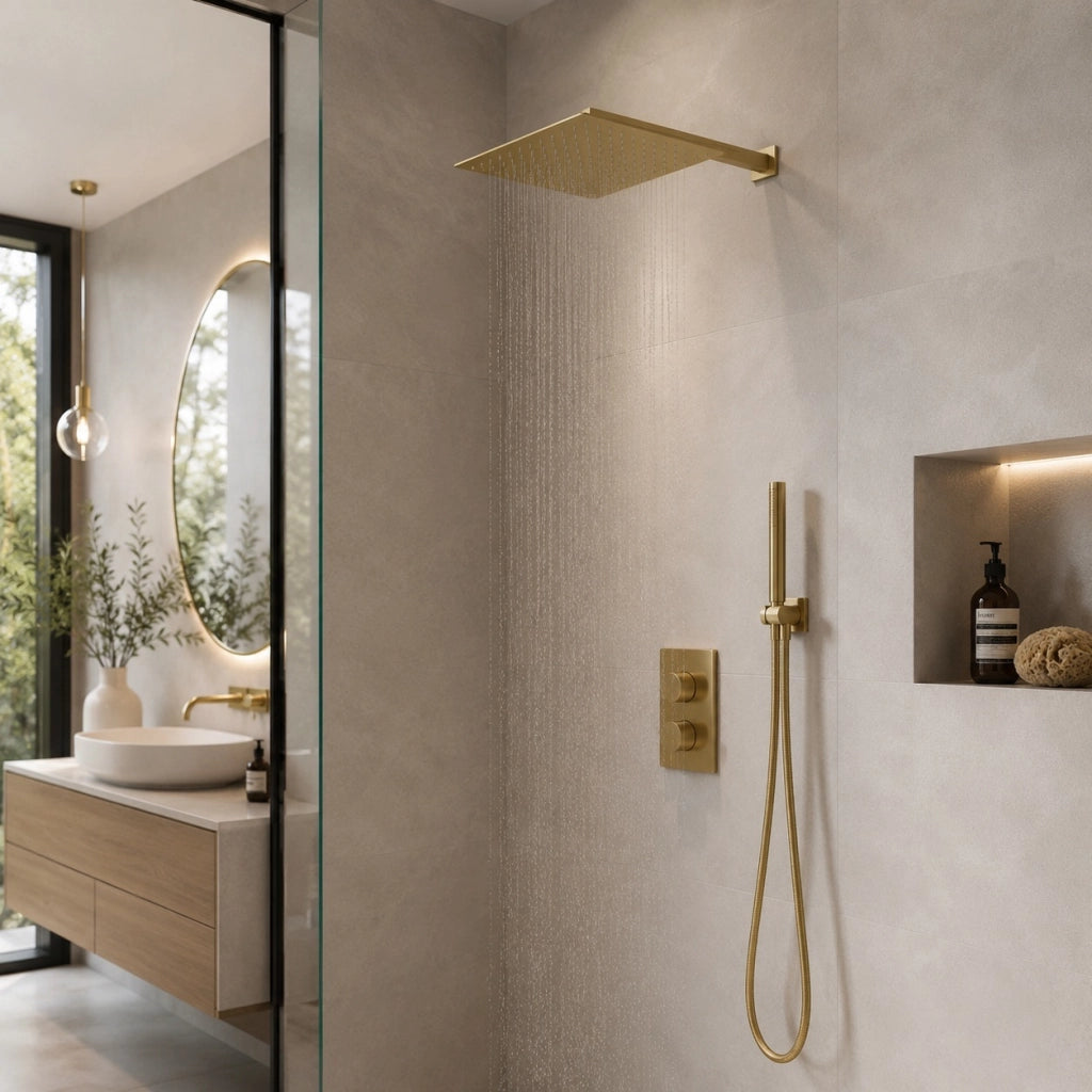 Soffione Doccia Per Bagno Ultra Slim Quadrato 25x25 cm Oro Satinato 1/2" 87882