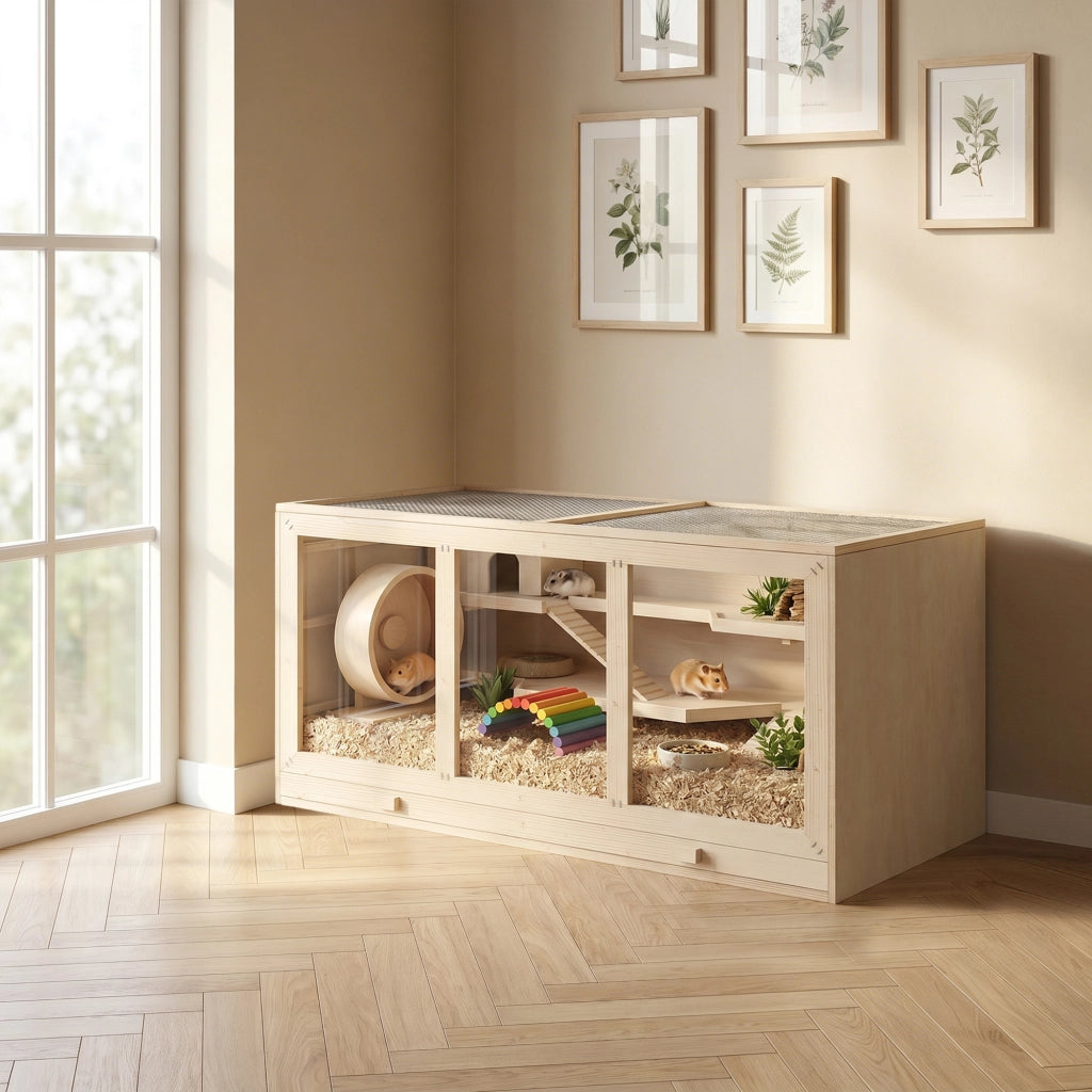 Gabbia per Criceti e Gerbilli ¨C Xylo ¨C 2 Livelli con Tetto Apribile, Finestre, Casetta e Scale, 115x57x55 cm
