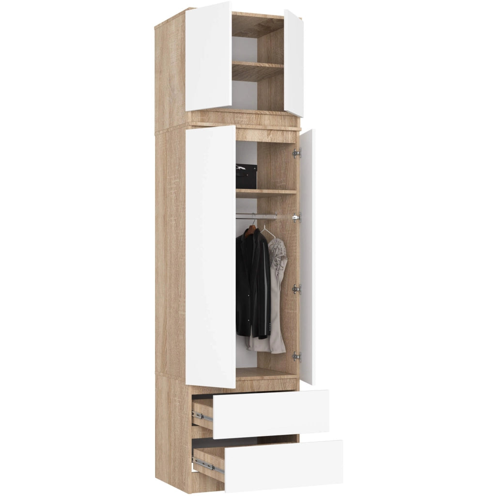 Armadio AKORD S60 con sopralzo Sonoma Quercia 60 cm 2 ante 2 cassetti inserto frontale Bianco 60x51x234 cm