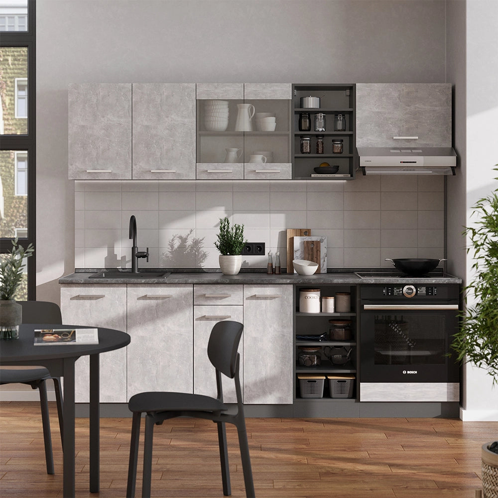 Vicco Cucina componibile Calcestruzzo/antracite 240 cm , PL Marmo