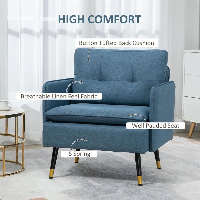 POLTRONA MODERNA CON SEDUTA IMBOTTITA E TESSUTO EFFETTO LINO, 76X68X80 CM, BLU