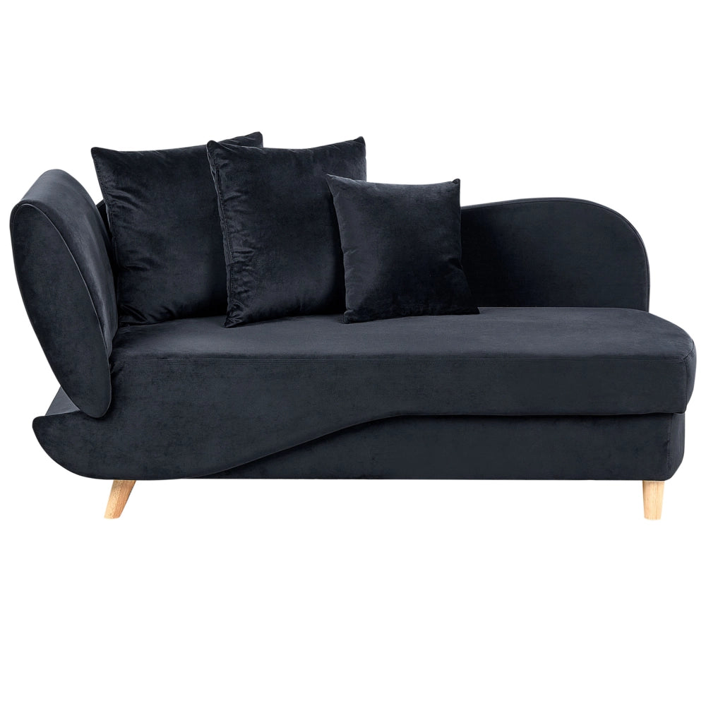 Chaise longue versione sinistra in velluto nero con contenitore soggiorno lato sinistro design moderno contemporaneo