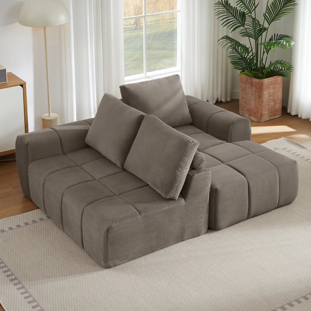 Divano angolare con design segmentato trapuntato, supporto in schiuma e molle, senza montaggio, in velluto taupe
