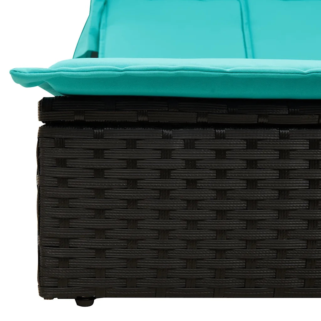 Lettino prendisole doppio con tettuccio e cuscini in Polyrattan Nero 368645