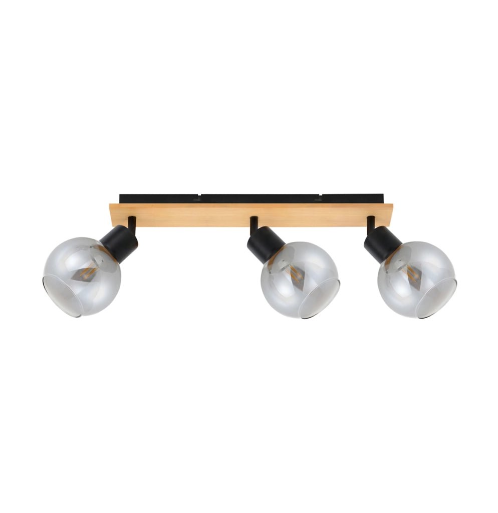 Plafoniera Italux Barel 3 luci E27 vetro fumé legno