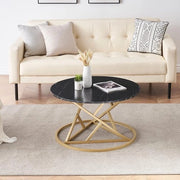 Tavolo da soggiorno moderno, tavolo da salotto in marmo, tavolo da salotto rotondo, nero e oro, per soggiorno, camera da letto, ufficio, balcone, 1 pezzo, diametro 80 cm