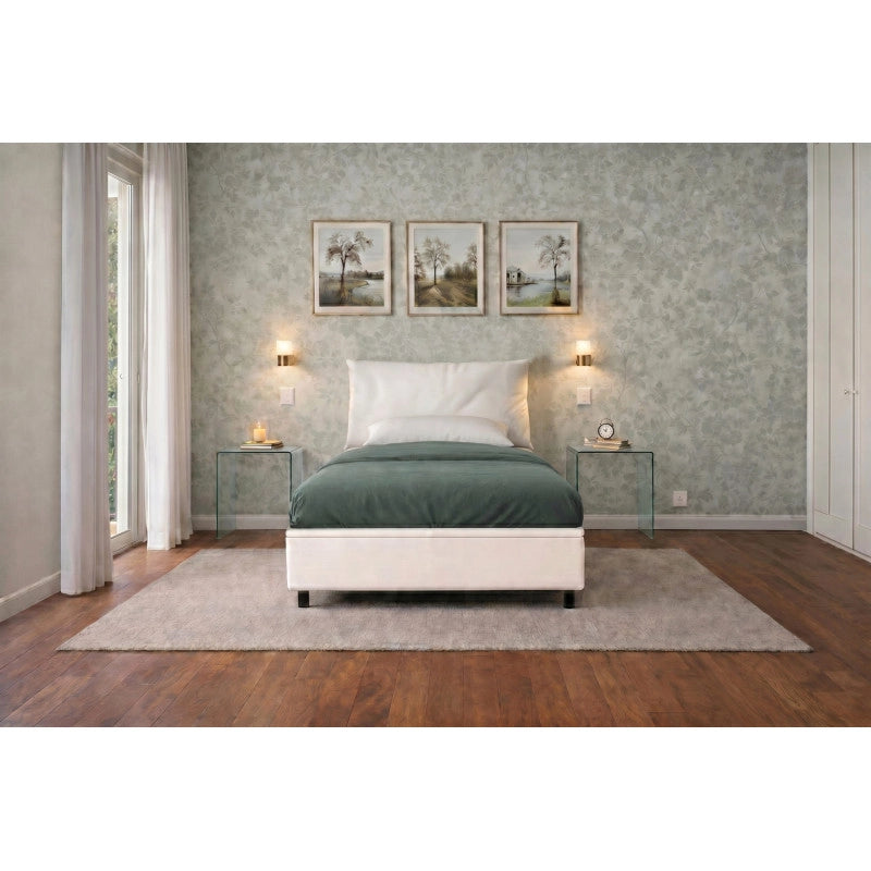 Letto imbottito Singolo 80x200 cm Soft - Bianco,Similpelle,Contenitore