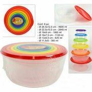 Trade Shop - Set 6 Pz Pezzi Contenitori In Plastica Tondi Con Coperchio Per Alimenti -
