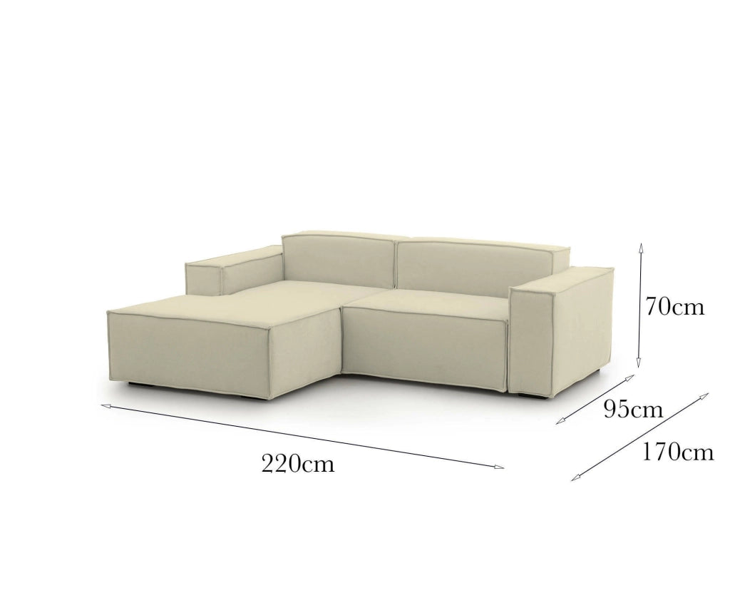 Divano fisso Alhoa, Divano componibile a 2 posti con penisola sinistra, Made in Italy, SofÒ  moderno in tessuto, Cm 220x170h70, Beige
