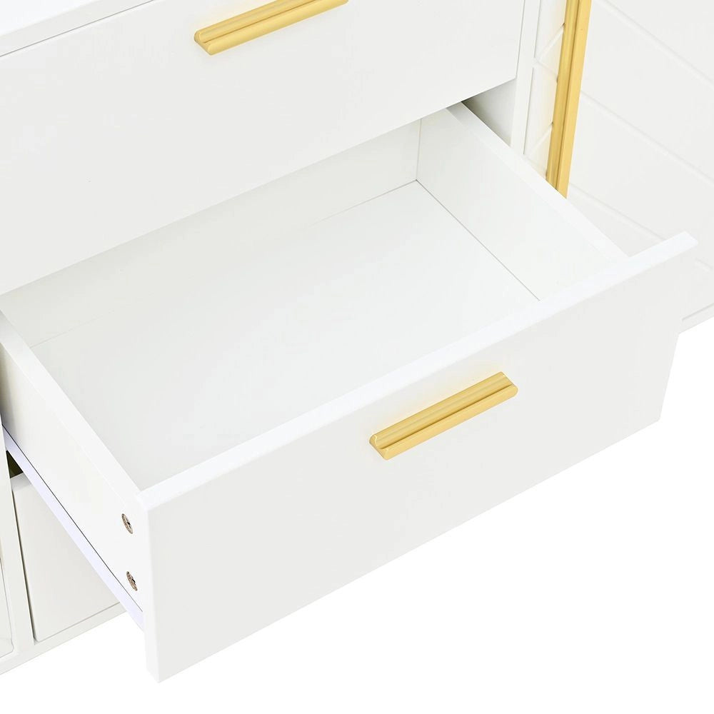 Buffet bianco elegante - Xylo - Motivo a chevron, 2 porte 3 cassetti