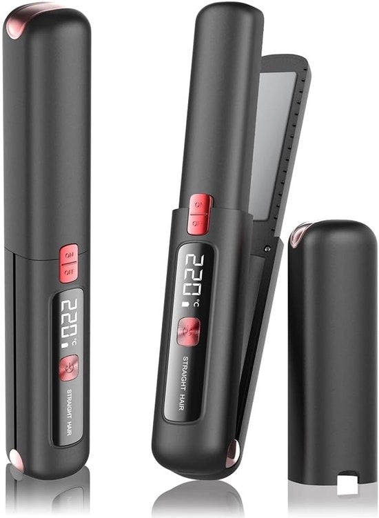Stilo e raggiera 2 in 1 - Stilo e raggiera 2-in-1 senza cavo - Stilo portatile ceramico - Leggero e compattibile - Ricaricabile via USB - Con batteria 4500mAh - Riscalda velocemente in 10 secondi - Ideale per viaggi (nero)